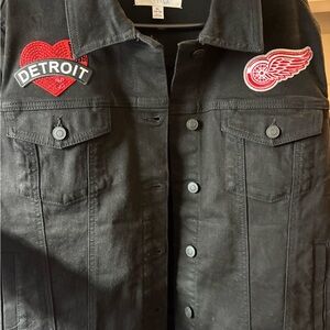 Black Detroit Hockey Denim Jacket XL 16-18 NEW